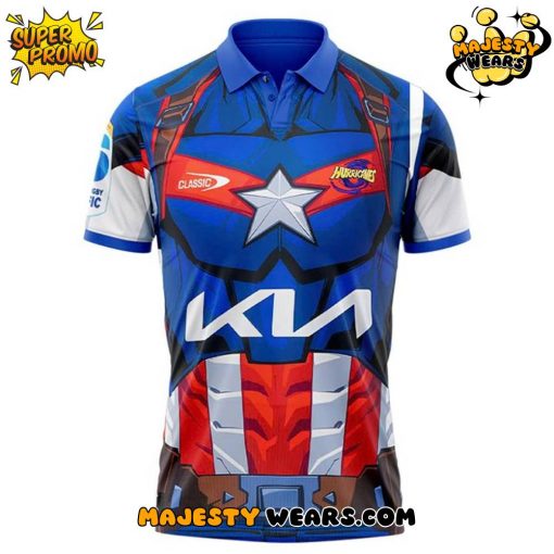 Hurricanes (Rugby Union) x Captain America Polo Shirt