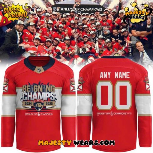 Florida Panthers 2025 Stanley Cup Champions Custom Red Hockey Jersey