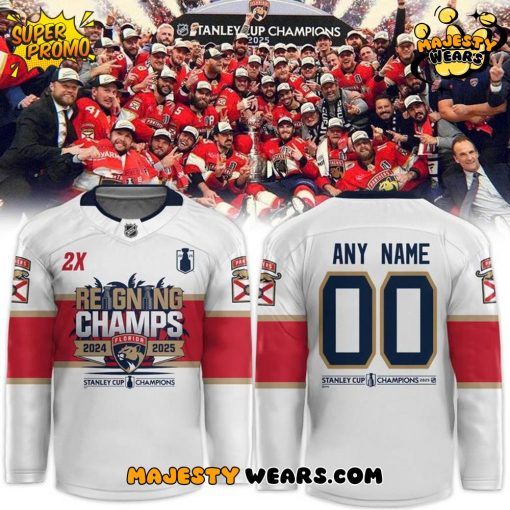 Florida Panthers 2025 Stanley Cup Champions Custom White Hockey Jersey