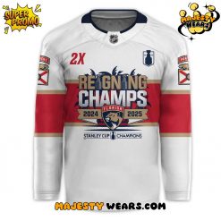 Florida Panthers 2025 Stanley Cup Champions Custom White Hockey Jersey