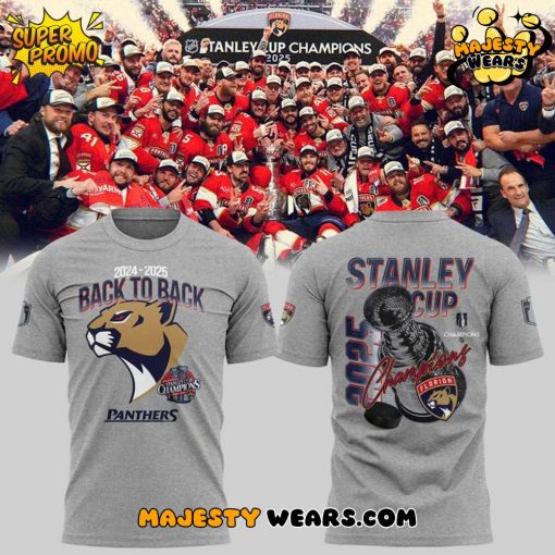 Florida Panthers Back To Back 2025 Stanley Cup Champions Grey Tee