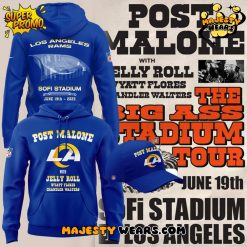 Los Angeles Rams x Post Malone The Big Ass Stadium Tour 2025 Special Blue Hoodie