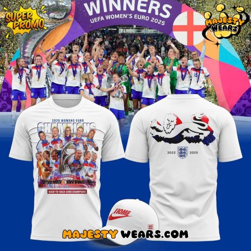 England Lionesses 2025 Winners T-Shirt – White – Unisex
