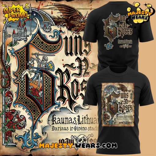 Guns N’ Roses Kaunas Lithuania 2025 Tour Shirt – Medieval Rock Art Tee