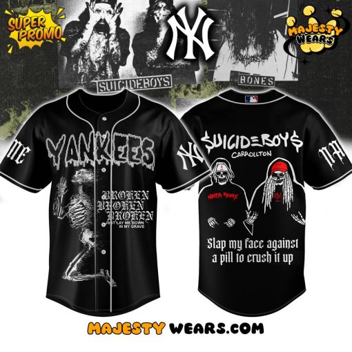 New York Yankees x Suicideboys “Broken Just Lay Me Down In My Grave” Personalized Baseball Jersey