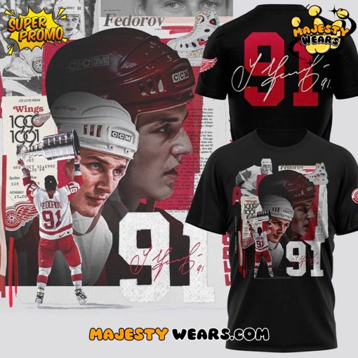 Detroit Red Wings x Sergei Fedorov Signature Black Shirt