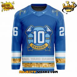 Roanoke Rail Yard Dawgs Special 10th Season Blue Hockey Jersey