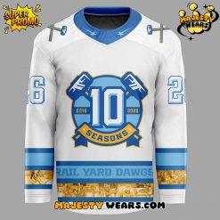 Roanoke Rail Yard Dawgs Special 10th Season White Hockey Jersey