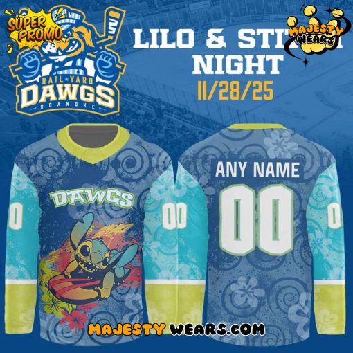 Roanoke Rail Yard Dawgs x Lilo & Stitch Night 2025 Custom Hockey Jersey