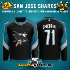 San Jose Sharks Heritage 2.0 Celebrate 35th Anniversary Season Custom Hockey Jersey