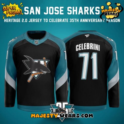 San Jose Sharks Heritage 2.0 Celebrate 35th Anniversary Season Custom Hockey Jersey