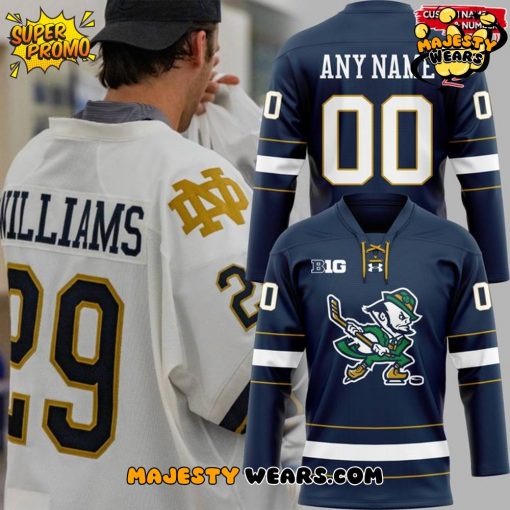 Notre Dame Fighting Irish Hockey Leprechaun Custom Hockey Jersey – Navy
