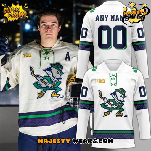 Notre Dame Fighting Irish Hockey Leprechaun Custom Hockey Jersey – White