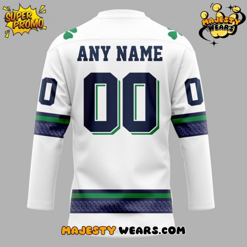 Notre Dame Fighting Irish Hockey Leprechaun Custom Hockey Jersey – White