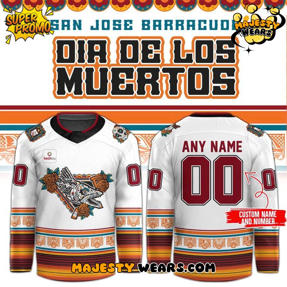 San Jose Barracuda Dia de los Muertos Tigres Del Mar Custom Hockey Jersey San Jose Barracuda Dia de los Muertos Tigres Del Mar Custom Hockey Jersey