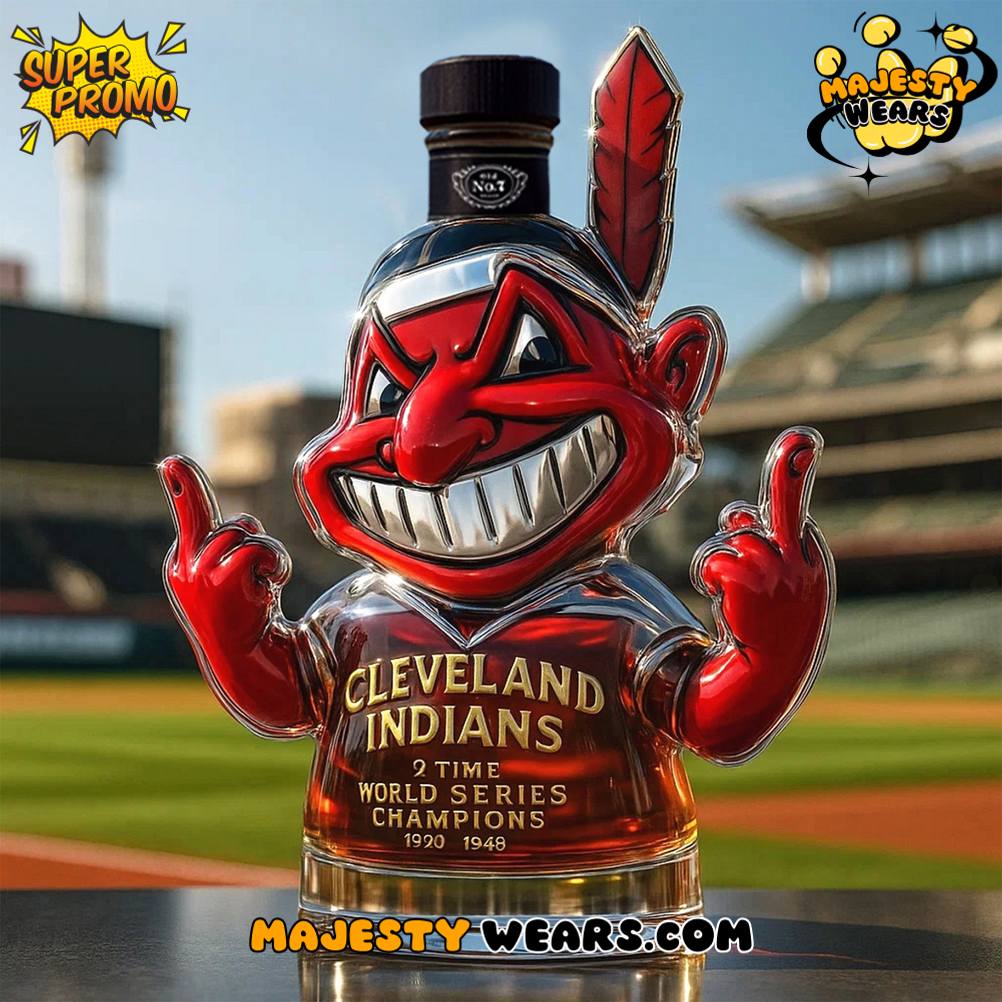Cleveland Indians Chief Wahoo 2 Time World Series Champions Whiskey Bottle Cleveland Indians Chief Wahoo 2 Time World Series Champions Whiskey Bottle
