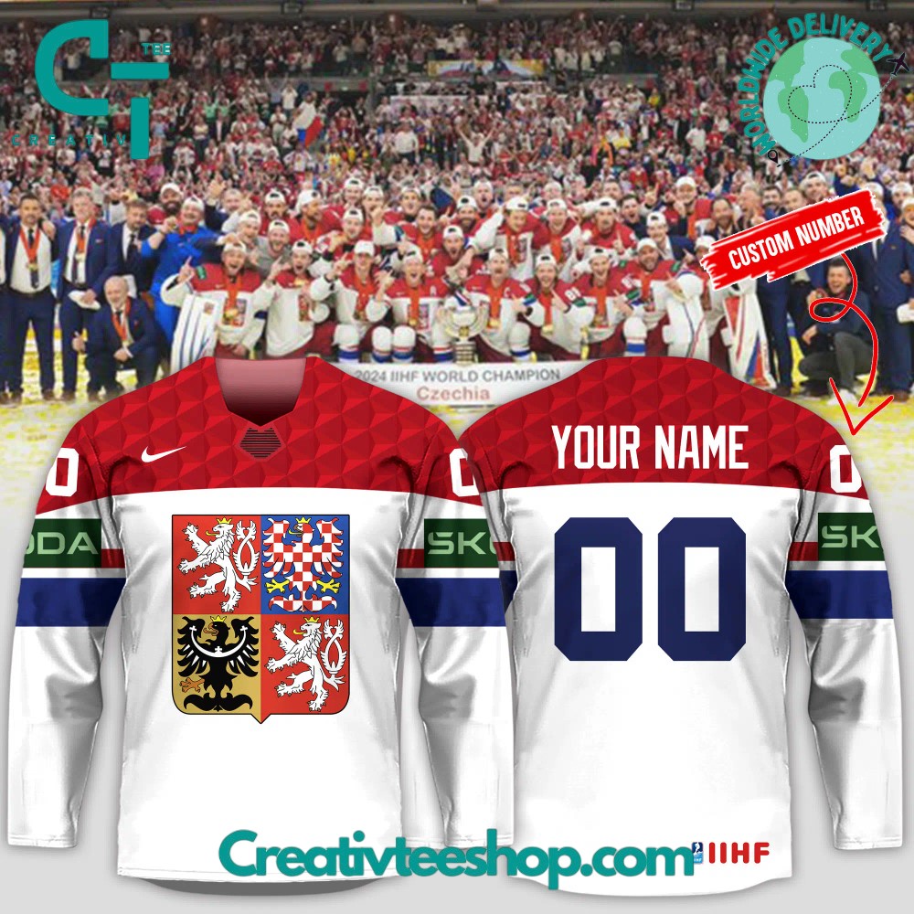 Czech Ice Hockey Association 2024 World Champions White Hockey Jersey Czech Ice Hockey Association 2024 World Champions White Hockey Jersey