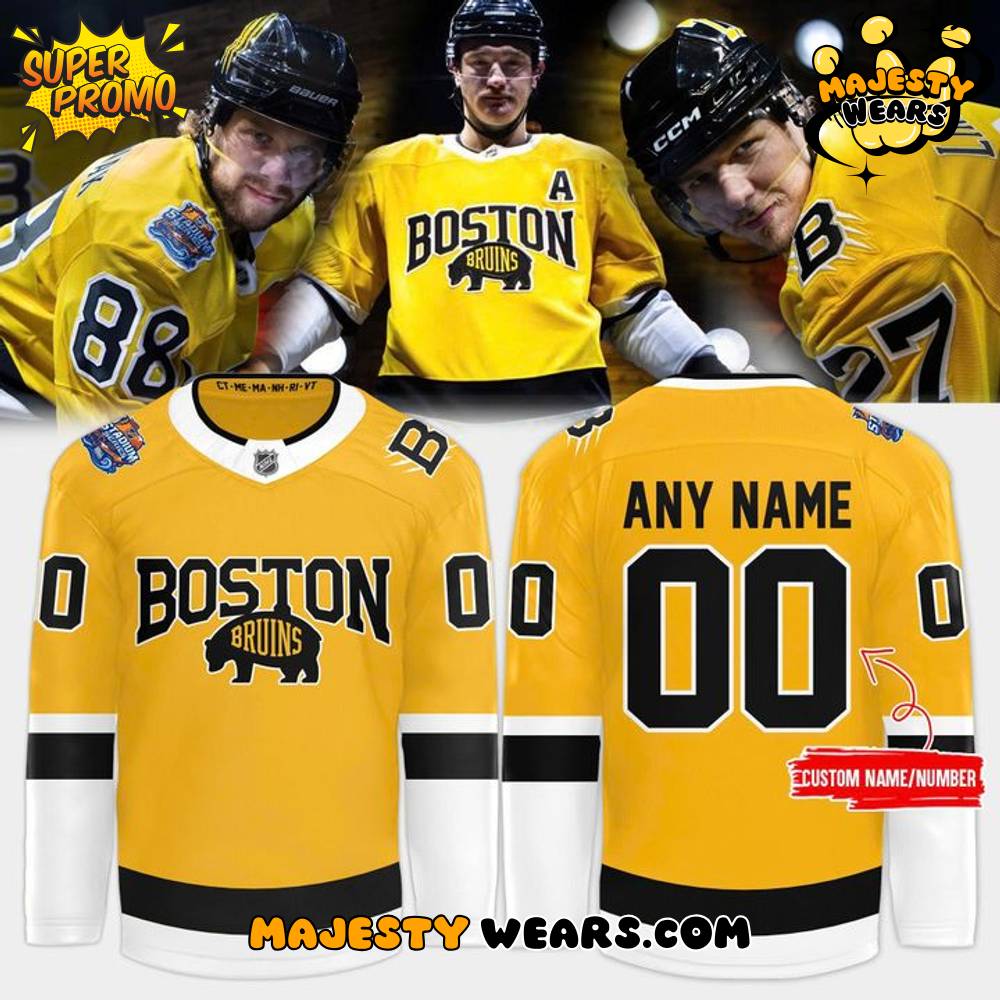 Boston Bruins 2026 NHL Stadium Series Custom Hockey Jersey – Yellow Boston Bruins 2026 NHL Stadium Series Custom Hockey Jersey – Yellow