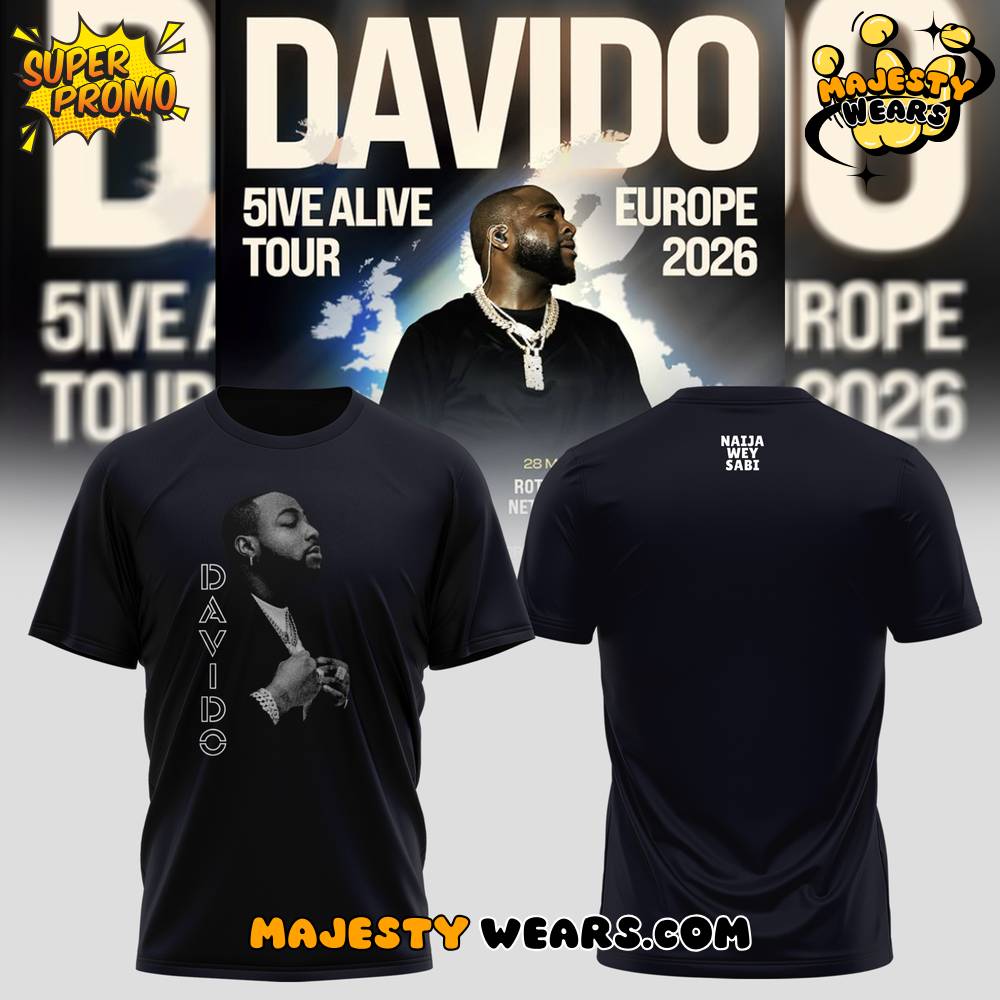 Davido – 5IVE ALIVE TOUR – EUROPE 2026 Black T-Shirt Davido – 5IVE ALIVE TOUR – EUROPE 2026 Black T-Shirt