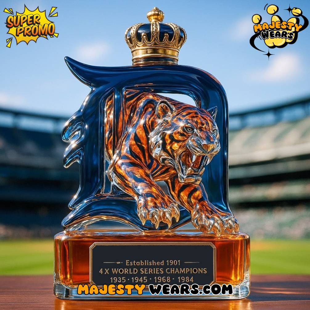 Detroit Tigers Fierce Tiger Head 4X World Series Champions Whiskey Bottle Detroit Tigers Fierce Tiger Head 4X World Series Champions Whiskey Bottle