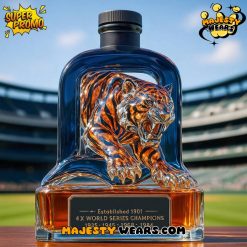 Detroit Tigers Fierce Tiger Head 4X World Series Champions Whiskey Bottle