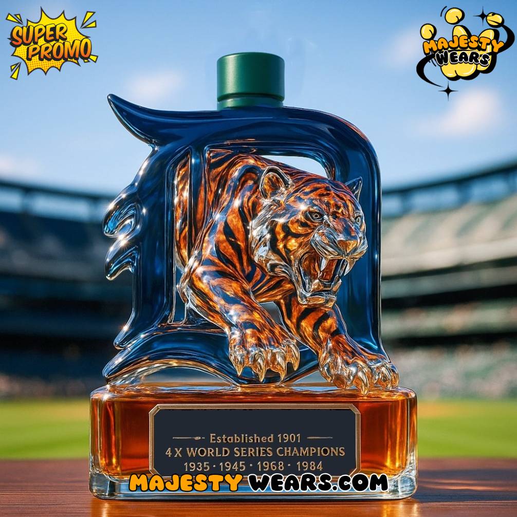 Detroit Tigers Fierce Tiger Head 4X World Series Champions Whiskey Bottle Detroit Tigers Fierce Tiger Head 4X World Series Champions Whiskey Bottle