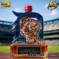 Detroit Tigers Fierce Tiger Head 4X World Series Champions Whiskey Bottle