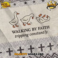 Funny Goose Walking By Faith Ugly Christmas Sweater