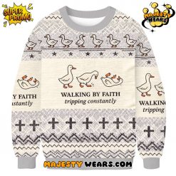 Funny Goose Walking By Faith Ugly Christmas Sweater