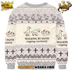 Funny Goose Walking By Faith Ugly Christmas Sweater