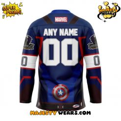 Greensboro Gargoyles Marvel Super Hero Night Captain America Custom Hockey Jersey 3