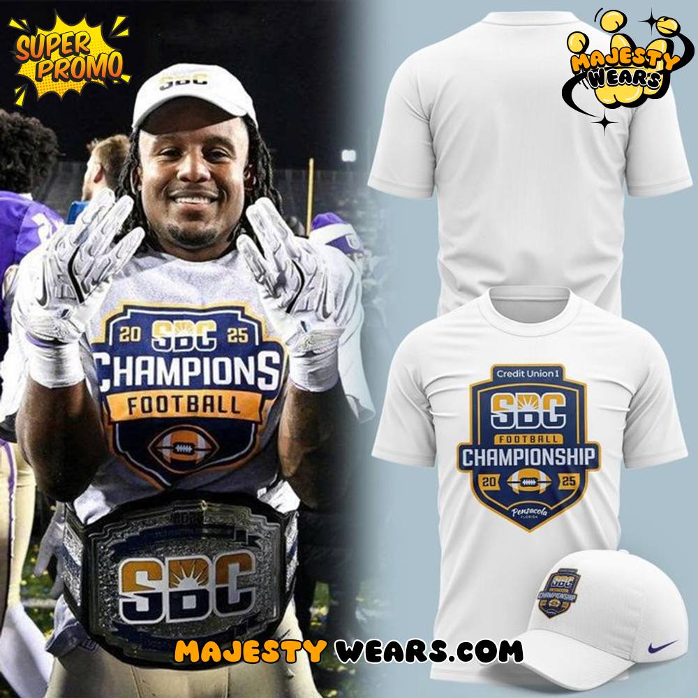 James Madison Dukes Football Sun Belt Championship T-Shirt – White James Madison Dukes Football Sun Belt Championship T-Shirt – White