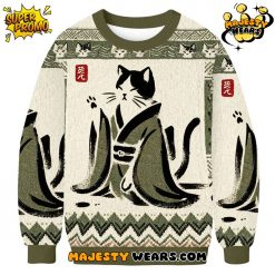 Japanese Black Cat Ugly Christmas Sweater