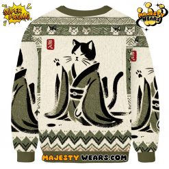 Japanese Black Cat Ugly Christmas Sweater