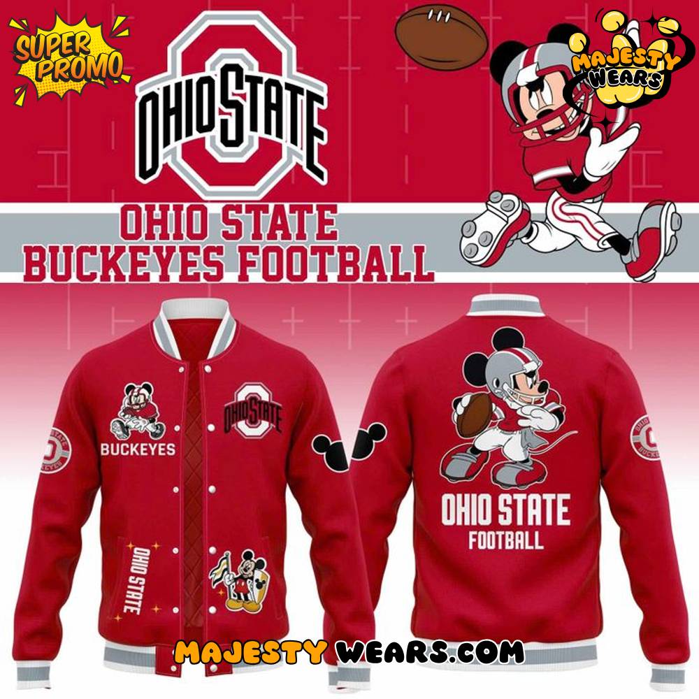 Ohio State Buckeyes x Mickey Mouse Baseball Jacket Ohio State Buckeyes x Mickey Mouse Baseball Jacket