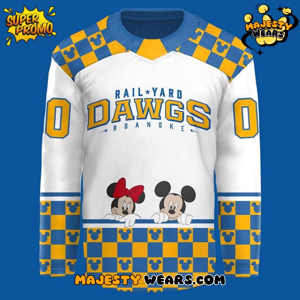Roanoke Rail Yard Dawgs Mickey Mouse & Friends New Custom Hockey Jersey Roanoke Rail Yard Dawgs Mickey Mouse & Friends New Custom Hockey Jersey