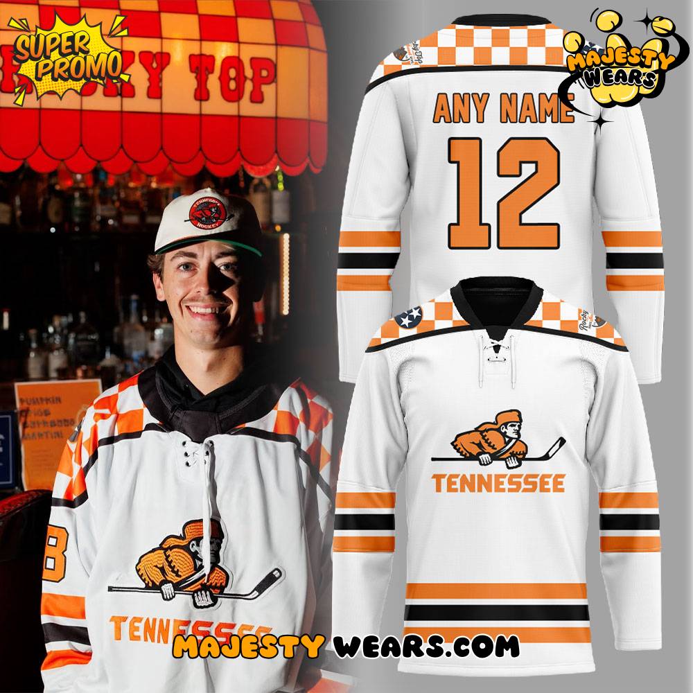 Tennessee Volunteers Ice Hockey Chuck-A-Puck Uniform Custom Hockey Jersey – White Tennessee Volunteers Ice Hockey Chuck-A-Puck Uniform Custom Hockey Jersey – White