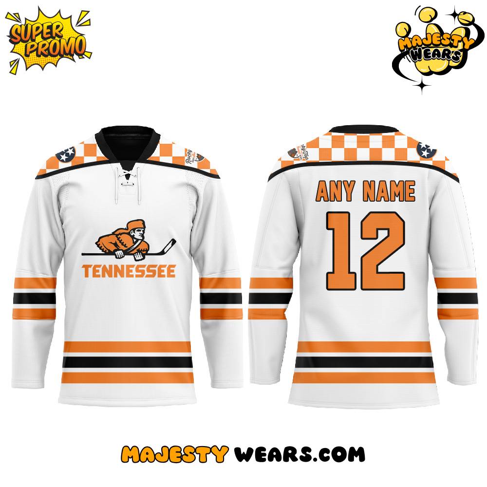Tennessee Volunteers Ice Hockey Chuck-A-Puck Uniform Custom Hockey Jersey – White Tennessee Volunteers Ice Hockey Chuck-A-Puck Uniform Custom Hockey Jersey – White
