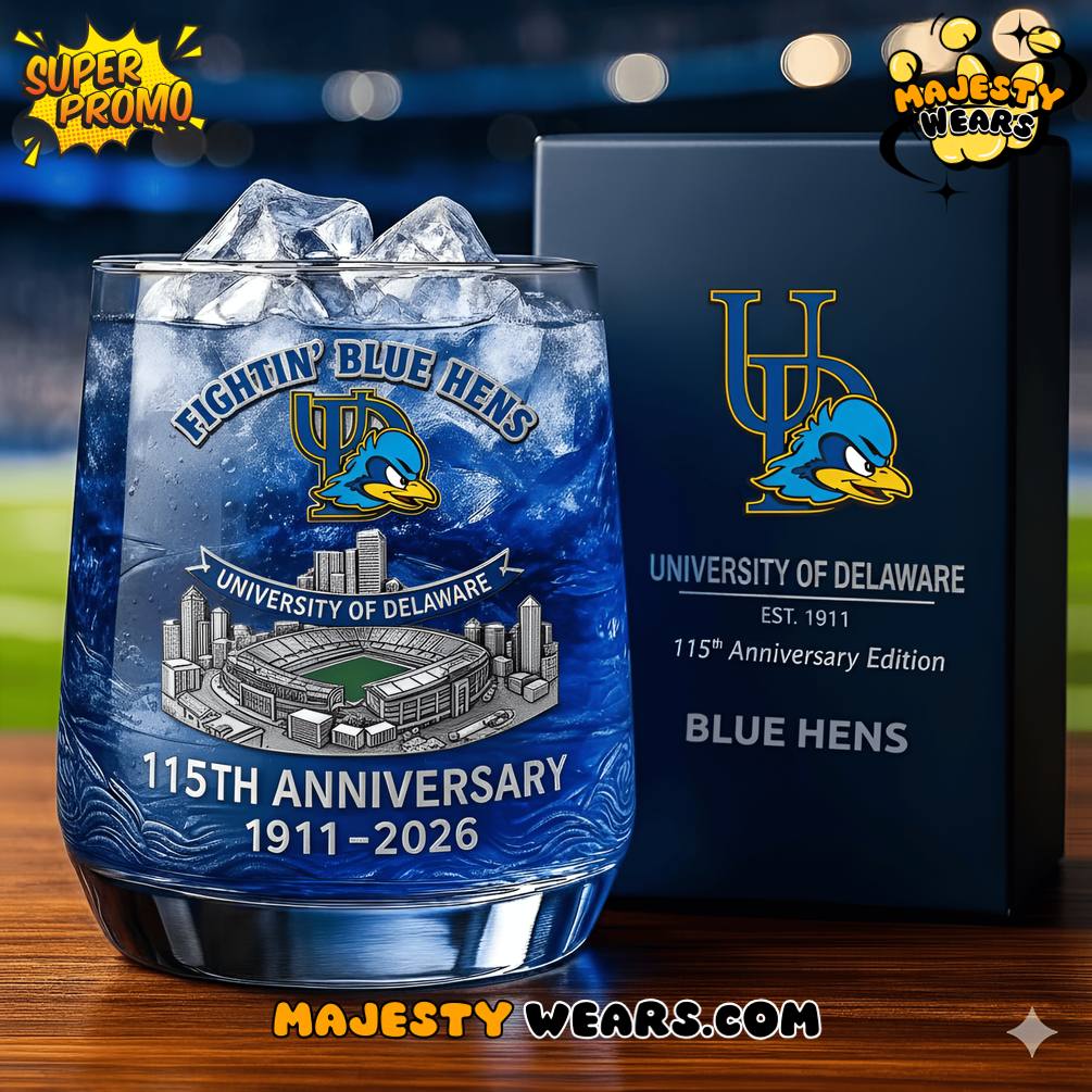 University of Delaware Blue Hens 115th Anniversary Whiskey Glass University of Delaware Blue Hens 115th Anniversary Whiskey Glass