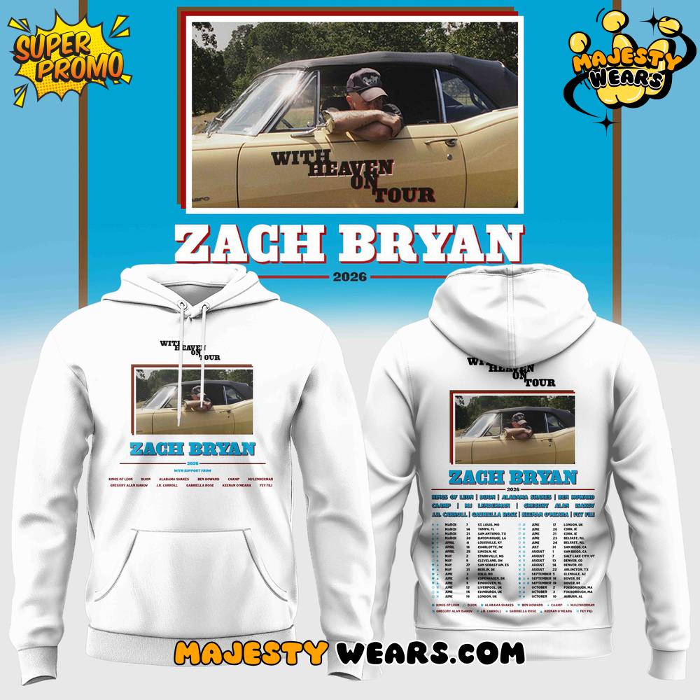 Zach Bryan “With Heaven On Tour” 2026 Special White Hoodie Zach Bryan “With Heaven On Tour” 2026 Special White Hoodie