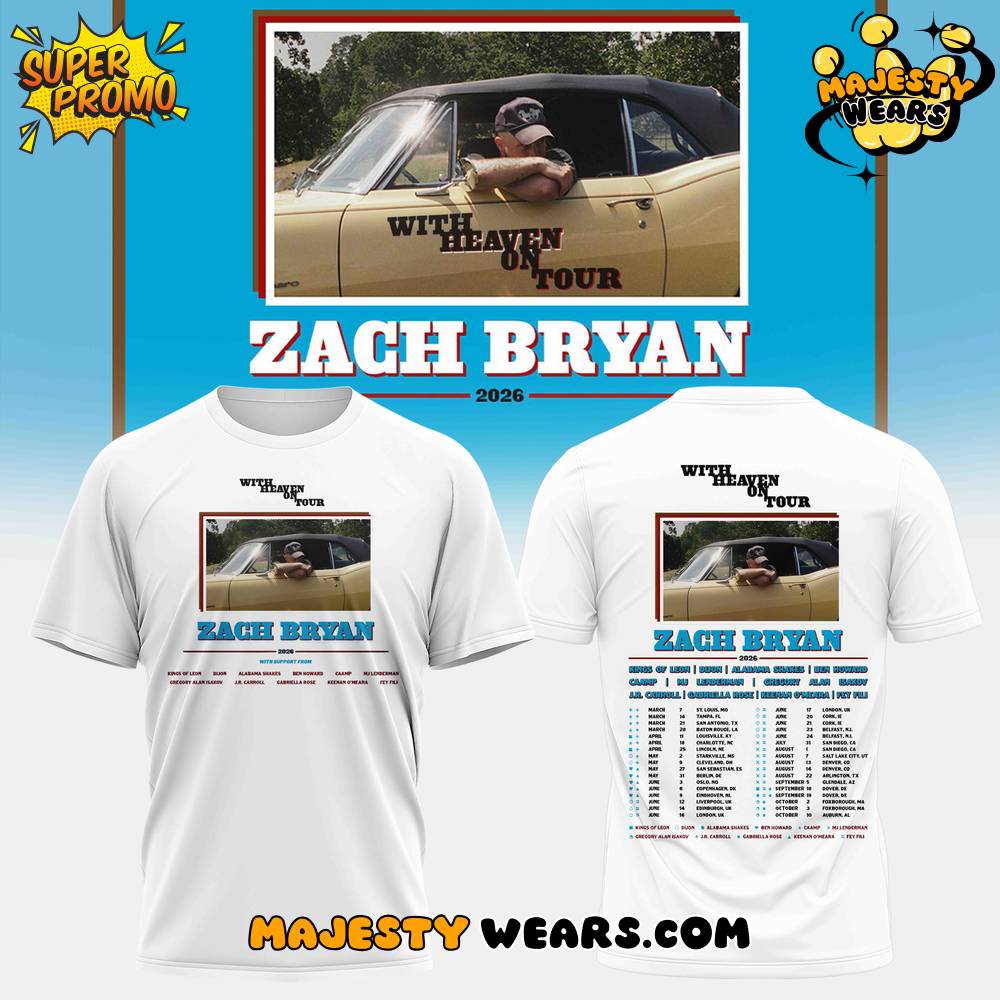 Zach Bryan “With Heaven On Tour” 2026 Special White Tee Zach Bryan “With Heaven On Tour” 2026 Special White Tee